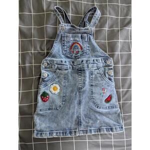 Embroidered strawberry daisy overall dress